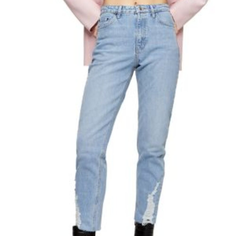 Topshop Distressed Hem Straight Jeans 30-Inch